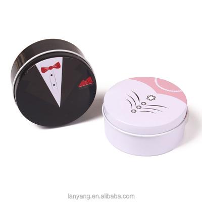 China Eco-Friendly Round Tin Box Set Bride And Groom Wedding Ring Candy Boxes Metal Jewelry Gift Storage Containers for sale