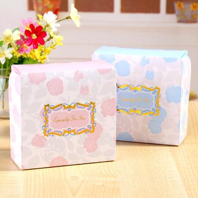 China Recyclable Blue And Pink Rose Square Paper Box Snak Gift Box Packaging Gift Candy Cookie Box for sale