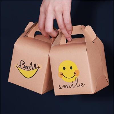 China Recyclable Cute Smile Gift Box Brown Kraft Paper Packaging Box For Cake/Cookie/Candy/Chocolate Box With Handle for sale