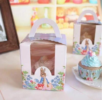 China Recycled Materials Rabbit Cupcake Box For 1 Cupcake Gift Box Muffin Box With PVC Cavity Window for sale