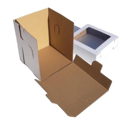 China Disposable Extra Tall Cake Box With Window 10 /12 /14 Inch Scalloped Corrugated Paper Box for sale