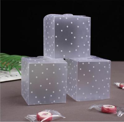 China Dot Wedding Candy Box PVC Square Candy Box Disposable White Frosted Plastic Packaging Box for sale