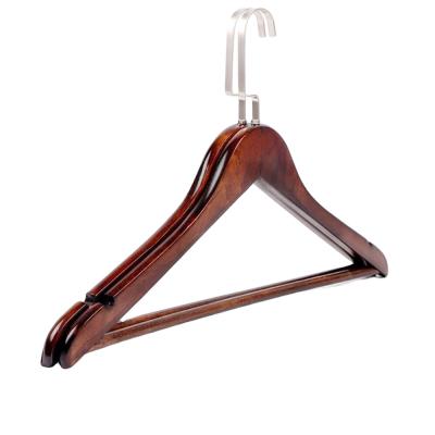 China Hot Sales Flat Shape Clothes Racks Hanger Wholesale Custom Hotel Wooden Hangers With Ring for sale