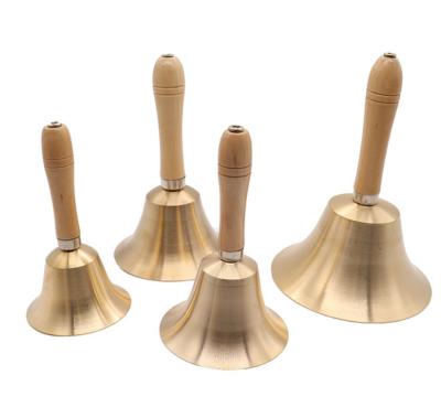 China America Hand Extra Loud Solid Brass Call Bells With Wooden Handle 80*150MM for sale