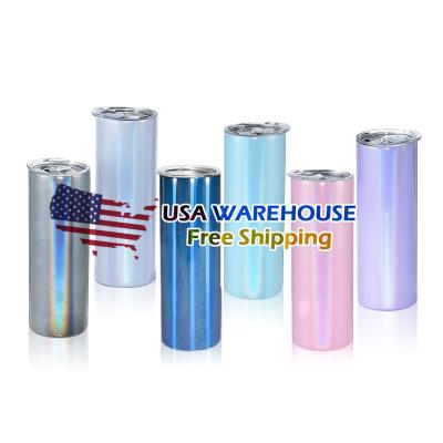 China Disposable US Warehouse stocked 20oz Sublimation shimmer Glitter Light Tumbler Cups in Bulk With sliding Lid and Straw for sale