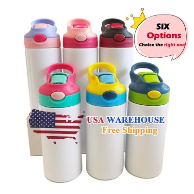 China Sustainable US warehouse 12oz 350ml Sublimation kids Cups Stainless Steel Flip Top straight Water Bottle Kids sublimation tumbler for sale