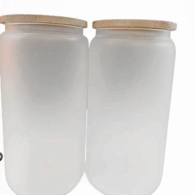 China Sustainable Wholesale 16 Oz Sublimation Beer Cocktail Coke Soda Can Glass Sublimation Glass Tumbler with Bamboo Lid for sale