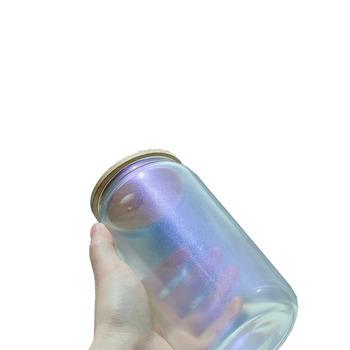 China Sustainable US Warehouse 16 oz sublimation straight iridescent glass tumbler Glitter Cups with bamboo lid and straw for sale