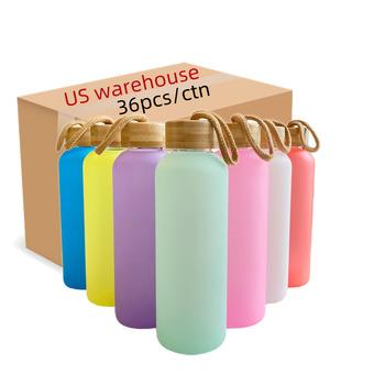 China Sustainable USA warehouse 20 oz water bottle blank sublimation colored frosted glass with bamboo lid for White Sublimation for sale