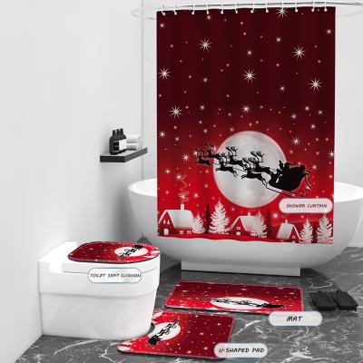 China Sustainable Christmas Santa Claus Snowman Polyester Shower Curtain Waterproof for sale