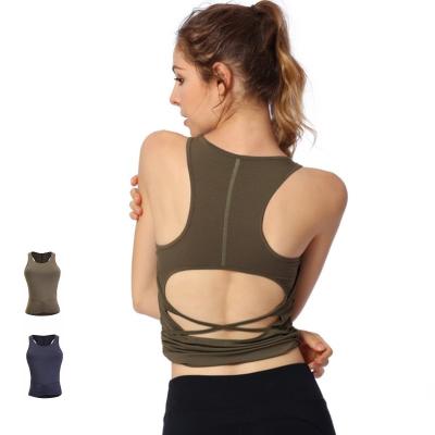 China 2021 Women Breathable Crossover Sports Fitness Exercise Wear Yoga Sport Crop Back Tank Tops With Padding for sale