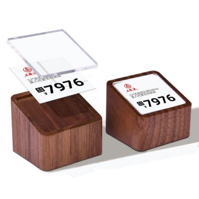 China Recycled Mini Acrylic Wooden Base Card Table Number Holders Price Table Display for Store for sale