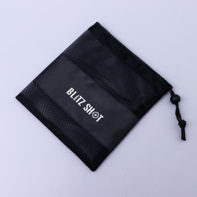 China JIANUO High Quality Black Polyester Mesh Drawstring Bag Mesh Fabric Storage Cosmetic Bag Stitching Transparent Bag for sale