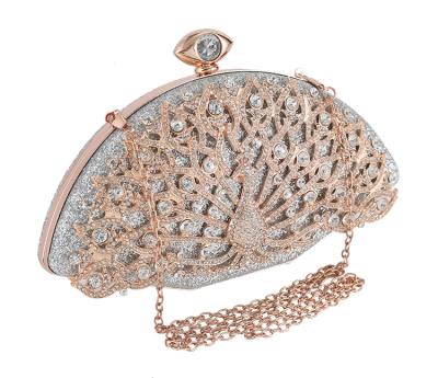 China Luxury Polyester JIANUO Ladies Purse Frame Clutches Wedding Evening Purse Fashion Peacock Evening Bags for sale