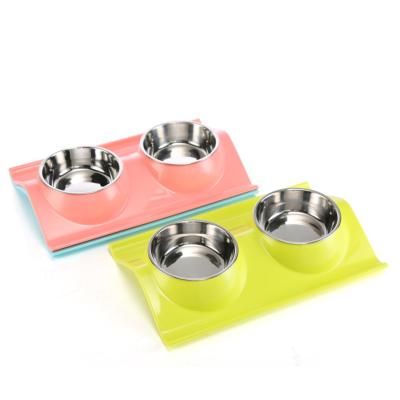 China New Sustainable Wholesale Leak Proof Stainless Steel Drinking And Eating Double Bowl For Cat And Dog for sale