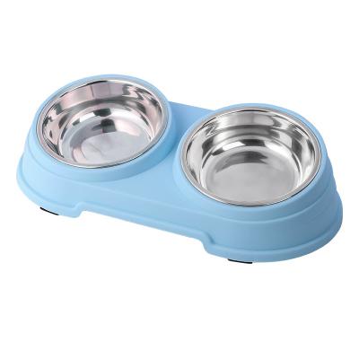 China Factory Direct Supply Viable Pet Food Bowl Large Plastic Stainless Steel Slant Double Bowl for sale