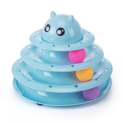 China Sustainable popular hot selling three-layer portable cat pet toy plastic turntable for sale