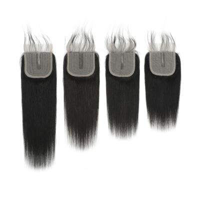 China 100% Virgin Human Hair Hot Selling Machine Closures Half Hair Hand Made Half Piece Closure Cheap T-Part Lace Closure for sale