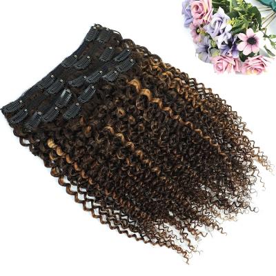 China Curly 3C 4A Kinky Curly Hair 100% Clip In Hair Extensions For Human Black Women for sale