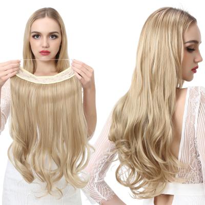 China No Clip No Glue No Tape Natural Synthetic Wig Halo Hair Extensions No Clip In Ombre Artificial Blonde Wavy Fake Hair Piece for sale