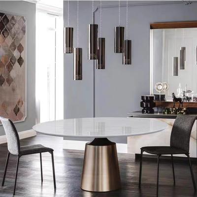 China Luxoso comedor de mármol de acero inoxidable, 8 personas mesa de comedor de mármol circular en venta