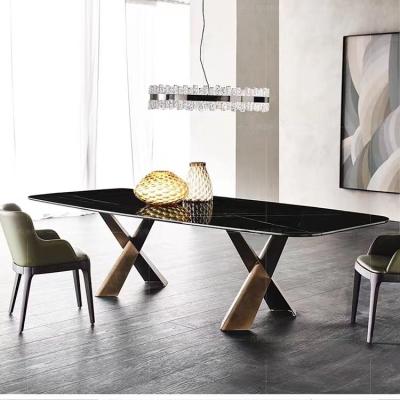 China Mesa de comedor moderna de mármol de cerámica con silla de forma rectangular en venta