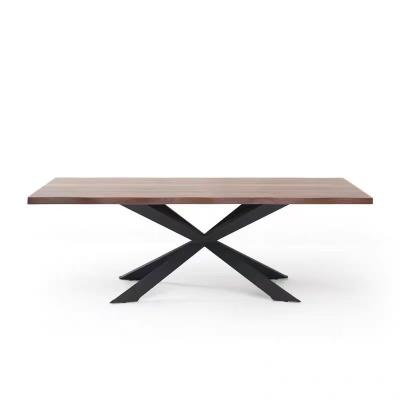 China High Texture Custom Solid Wood Rectangle Dining Conference Table With Metal Legs for sale