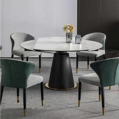 China Italian Modern Marble Ceramic Top Extendable Dinner Table Set Artificial Marble Extending Dining Table for sale