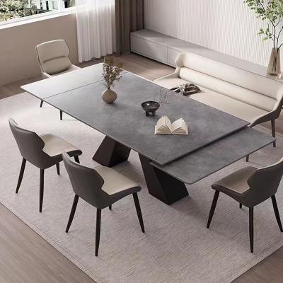 China Top Retractable Extendable Long Dining Table Metal Feet Imported Ceramic Sintered Stone Home Furniture Foshan for sale