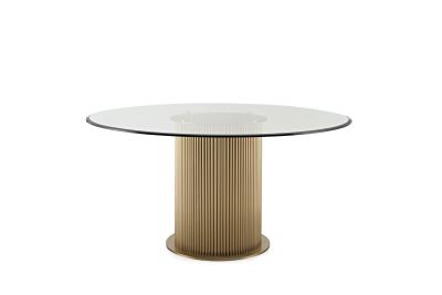 China Moderne ronde glazen eettafel Transparent glazen eettafel met roestvrijstalen basis 8 zitplaatsen Te koop