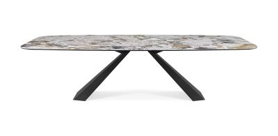 China Populair ontworpen eetkamer tafel metalen frame marmeren top luxe eettafel sets Te koop