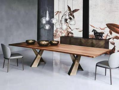 China Hout-staal messingbeen Luxe 8-persoons eettafel set Moderne stijl Eetkamermeubelen Te koop