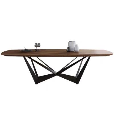 China Luxe moderne houten eettafel set hoogwaardige zwarte metalen benen kantoor huis woonkamer/eetkamer tafel Te koop