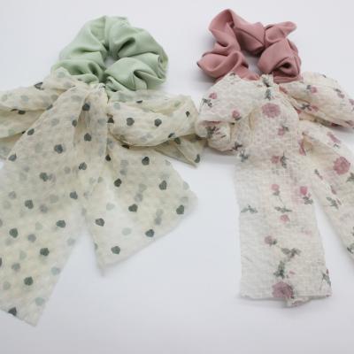 China Scrunchies Hao Han Wholesale Customize Hair Bows With Clip For Girls Hair Accessories High Quality Polyester Hair Scrunchies for sale