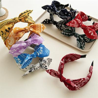 China Hao Han Wholesale Fashion Elegant Hairband Women Scrunchies Cashew Flowers Rabbit Ears Hair Circle Cloth Headwear Wide Scrunchie Headband for sale