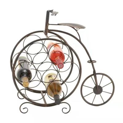 China Other Decorative Brass Brown Vintage Bike Shape 8 Bottle Table Top Wine Rack for sale