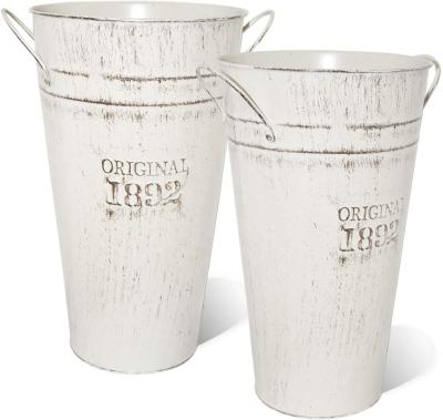 China 12 Inch Rustic Vintage Metal Galvanized Flower Vase - Set of 2 - French Farmhouse Bucket - Rustic Table Centerpiece Home Decor for Fres for sale