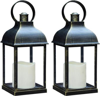 China Vintage Vintage Decorative Lanterns with Timer - Outdoor Candle Lantern with LED Flickering Flameless Candles - Hanging Lanterns for Weddings for sale