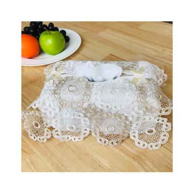 China Embroidery / Lace Decorative Embroidered Lace Tissue Box Case Cover For Living Room And Car for sale