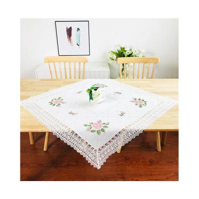 China De Flowe Design Cavity White Decorative Embroidery Lace Table Cover Table Cloth Table Cloth for sale