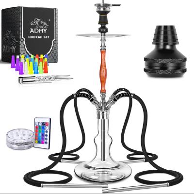 China Stainless Steel Hookah Set With 4 Hose Stainless Steel Shisha Set Wooden Hookah China Hookah Manufacturer for sale