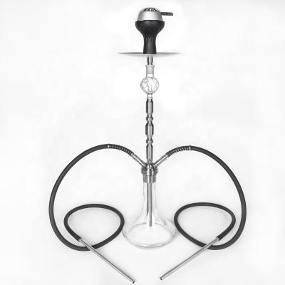 China Wholesale Stainless Steel Hookah In Stock With Two Hose Glass Base Luxury Hookah In Stock for sale