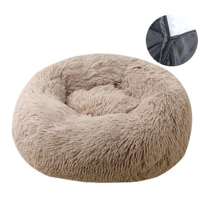 China General Modern Luxury Acrylic Fluffy Faux Fur Pet Beds & Accessories Round Cotton Filled Mechanical Wash Nest Four Seasons Warm Cotton For Cats for sale