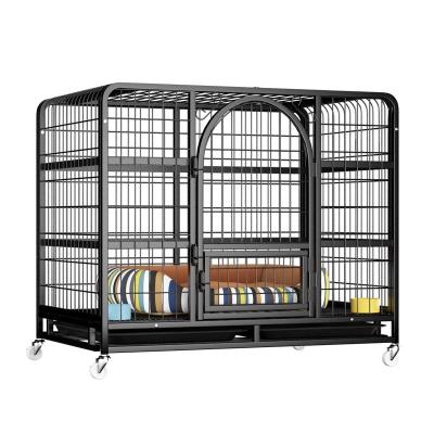 China Wholesale Breathable Tube Metal Reinforced Dog Crate Heavy Duty Square Pet Cage With Wheels for sale