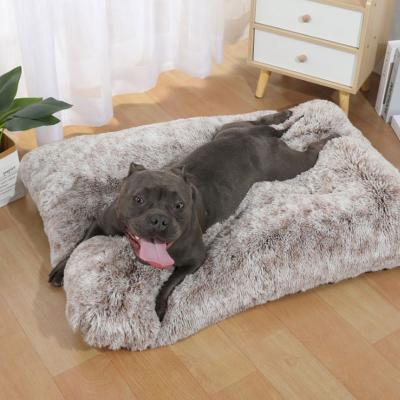 China Wholesale Rectangle Mechanical Washable High Quality Soft Plush Soft Warm Pet Padded Dogs Cat Pet Dog Bed for sale