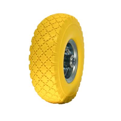 China PU 10*3.00-4 Flat Wheel Polyurethane Flat Free Foam Free Puncture Free Solid Tire For Hand Truck Trolley Garden Cart for sale