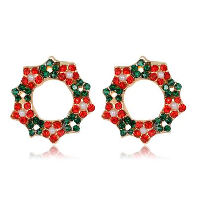 China 2021 New Design Christmas Series TRENDY Earrings Shape Alloy Diamond Christmas Creative Wreath Earrings for sale