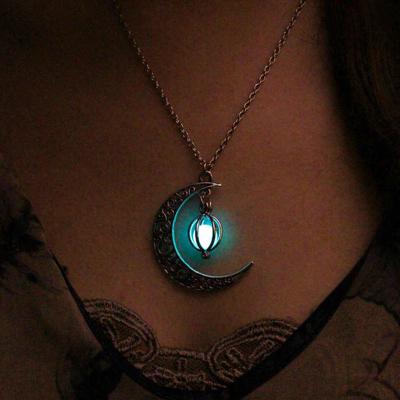 China FASHIONABLE Explosive Hollow Luminous Pearl Pendant Birdcage Love Necklace Moon Halloween Ghost Short Necklace for sale