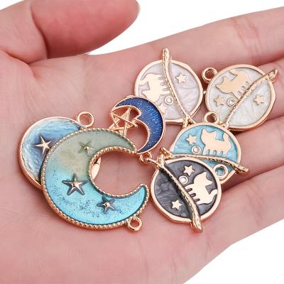 China Popular Mixed Cut Animal Star Cat Heart Moon Enamel Charms Pendant For Necklace Bracelet Jewelry Making for sale