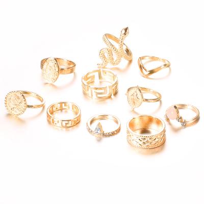 China New TRENDY 10 PCS Boho Rings Gold Hollow Carved Ring Set Hand Accessories Jewelry for Women and Girls for sale